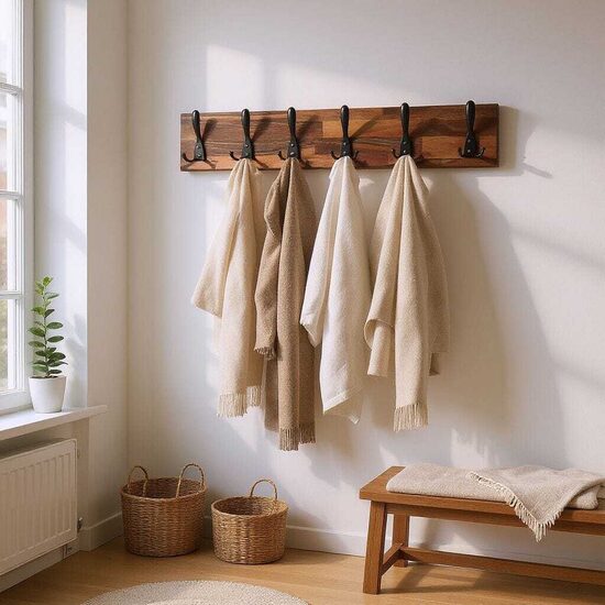 Solid Walnut wood coat rack, extra large rack hanger, cast iron hooks, heavy duty hanger, home decor hanger, strong coat hanger