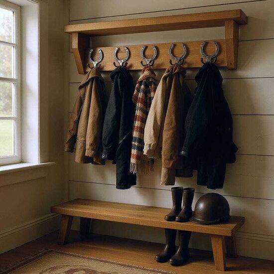 Solid Oak Chunky Hanger Entry Organiser with horse shoe hook