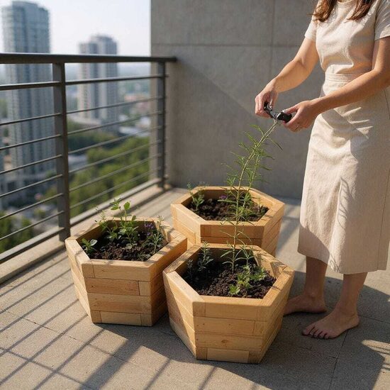 3x Large planters,luxury planter boxes,Wooden hexagon planters,set of 3 heavy duty wooden pots, garden bed planters,
