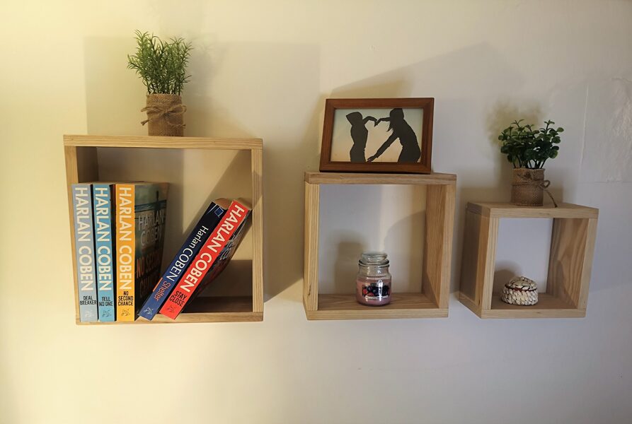 Cube Shelves Floating Solid Oak Handmade Set of 3