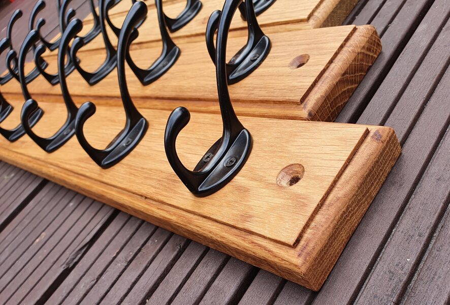 Solid Oak Rustic Vintage Coat Hanger Wall Mounted