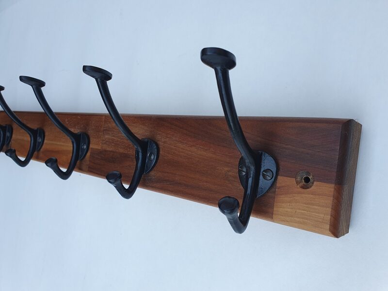 Solid wood coat rack 75cm, walnut, extra large rack hanger, 6 cast iron hooks, heavy duty hanger,strong coat hanger